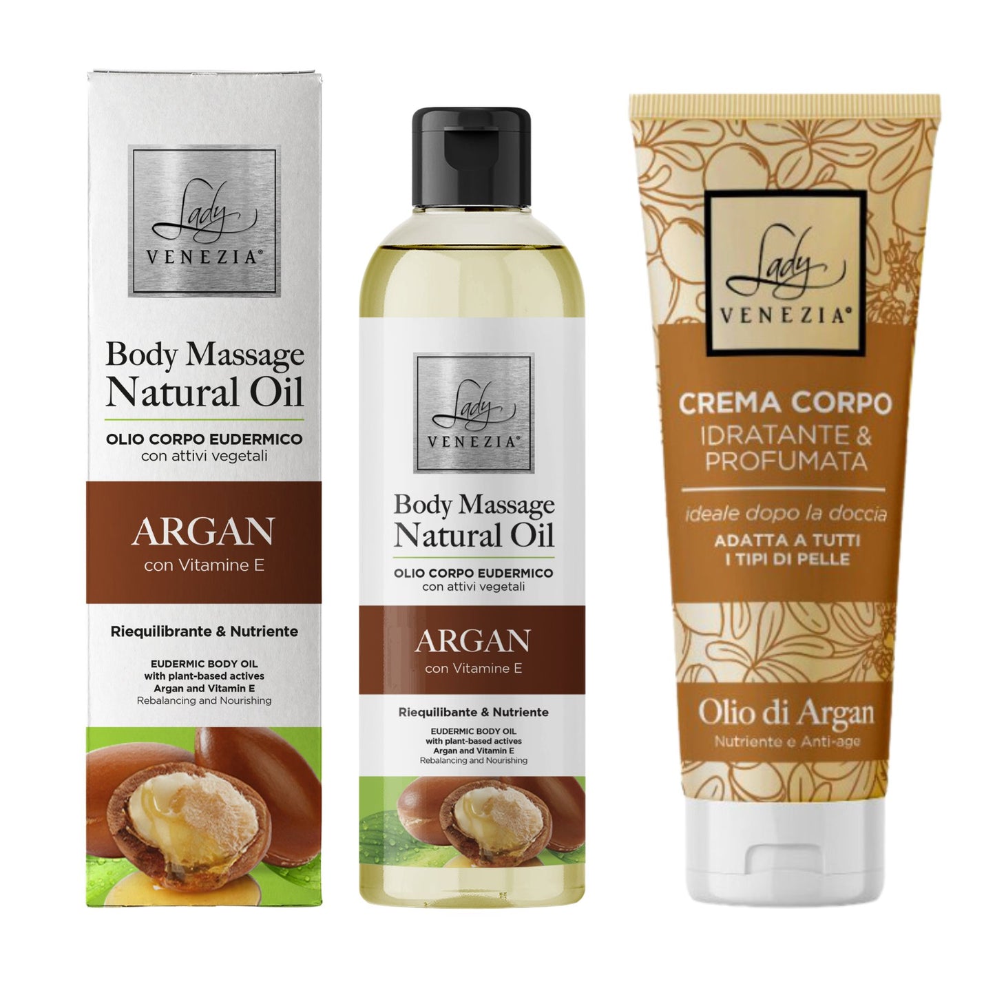 Kit Crema Corpo 200 ml + Olio Massaggi Olio di Argan 250 ml - Nutriente e Anti age