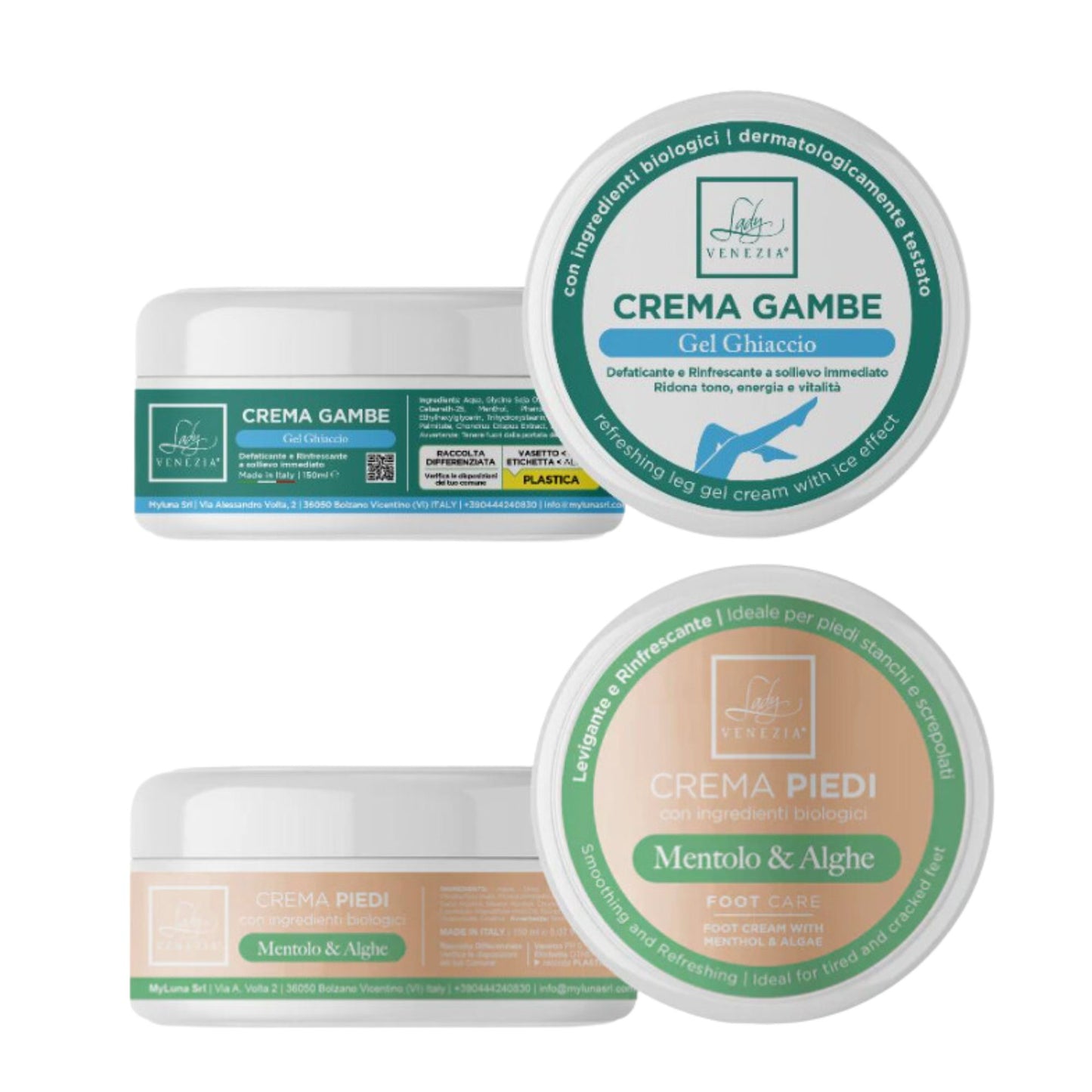 Kit Cura Gambe/Piedi  - Crema Gambe Gel Ghiaccio 150 ml - Crema Piedi Lenitiva e Levigante 150 ml